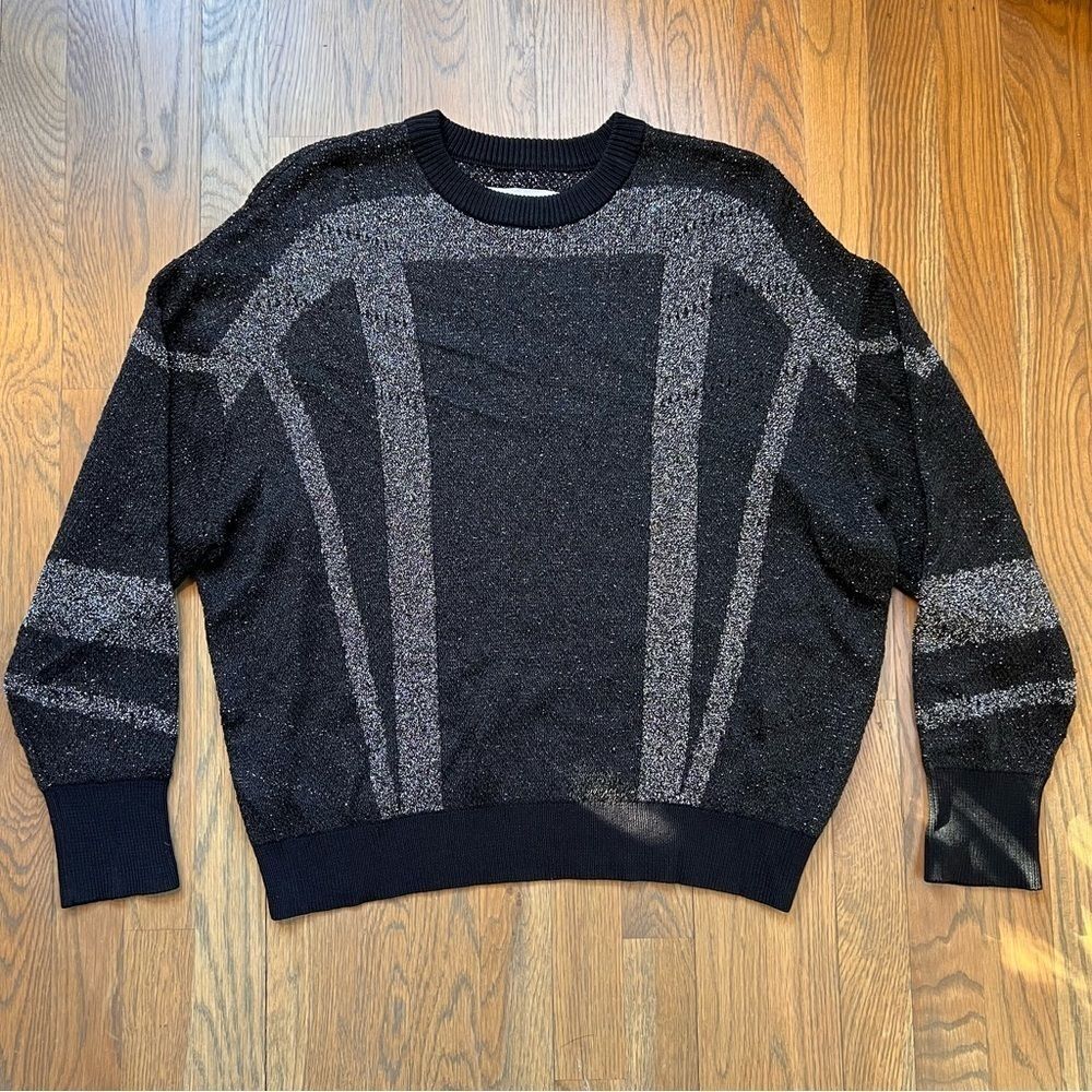 IRO Dock Lurex Metallic Oversized Silver and Black Graphic Tunic Sweater Small